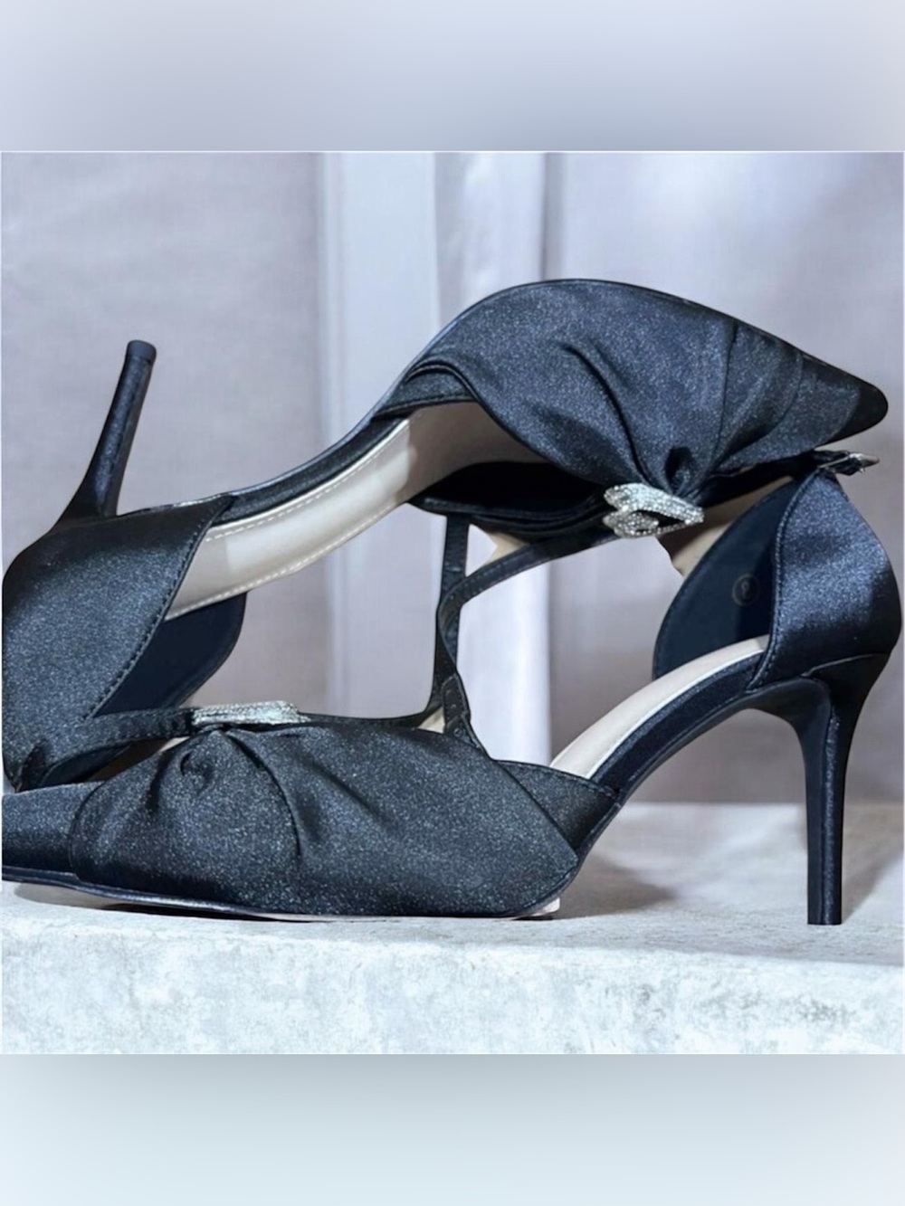 Brand New Elegant Black Satin Heels with Crystal Detail – Size 8 - Picture 3 of 4